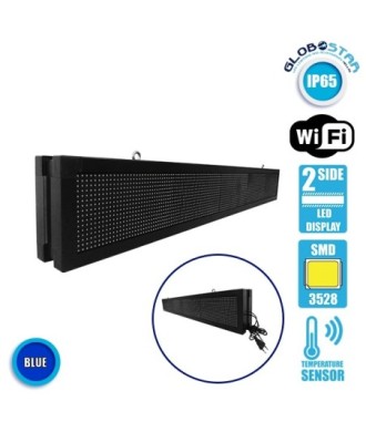 GLOBOSTAR® DISPLAY 90313 Κυλιόμενη Ψηφιακή Επιγραφή P10 Διπλής Όψης LED AC 220-240V Αδιάβροχο IP65 Μπλε - WiFi Control μέσω FK APP - Αισθητήρας Θερμοκρασίας & Υγρασίας - Μ168 x Π12 x Υ24cm - 2 Χρόνια Εγγύηση